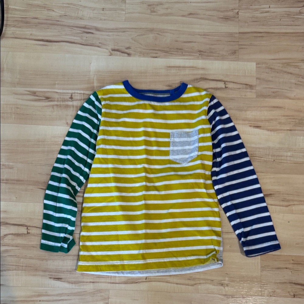 Mini Boden Yellow, Green & Navy Striped Long-Sleeve Pocket Tee